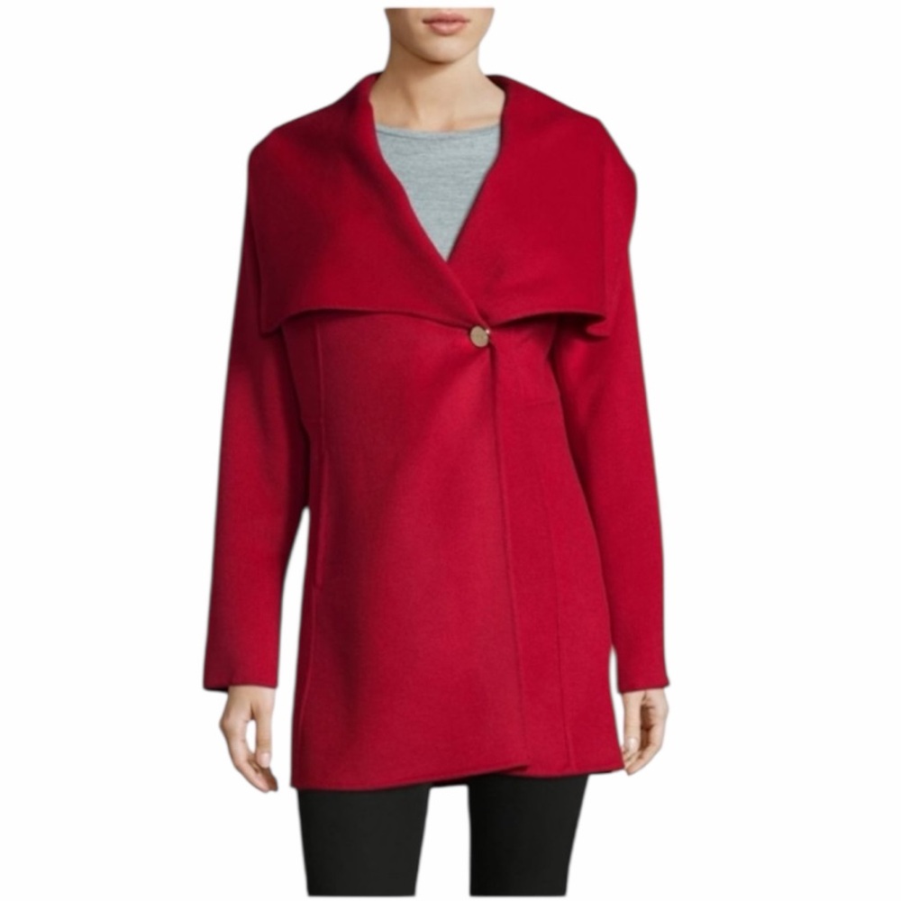 Laundry By Shelli Segal Womens Deep Red Wool Blend Coat Size Large